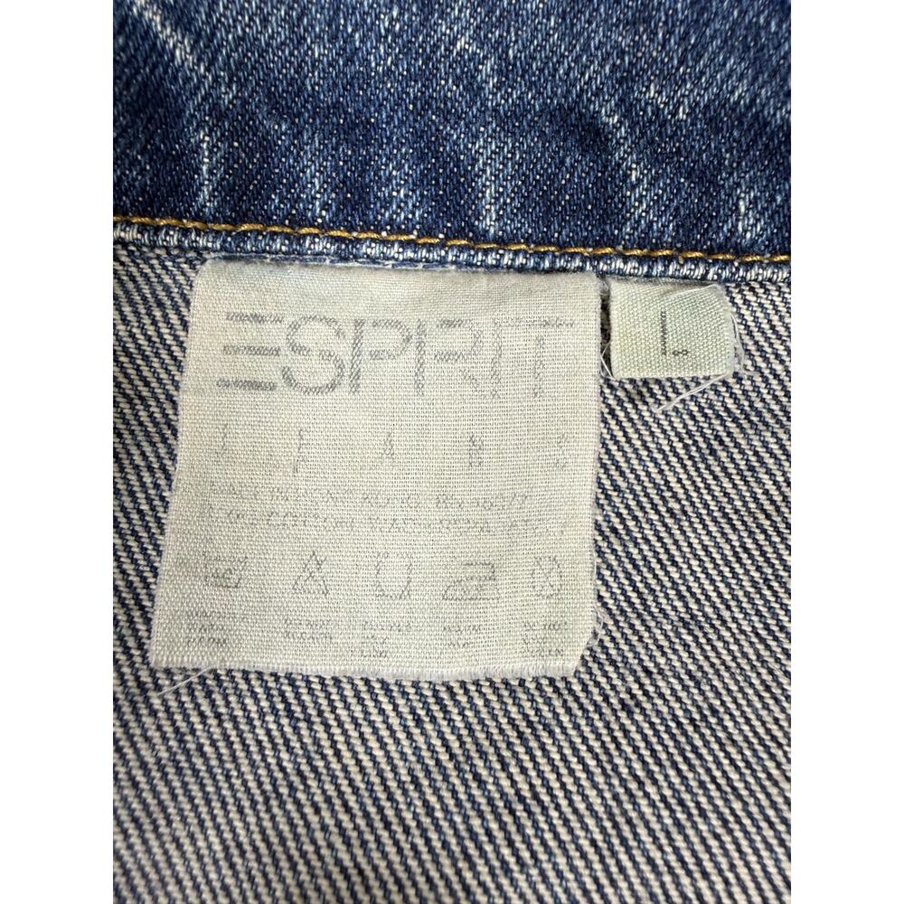 Vintage 80s Esprit Cropped Denim Jacket Dark Wash Supermodel Grunge L - Picture 3 of 9